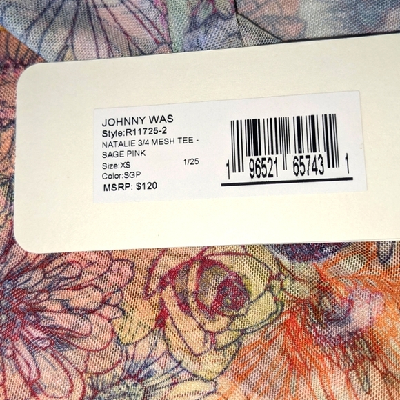 Johnny Was Natalie 3/4 Sleeve Mesh Tee in Sage Pink sz XS​​ - Picture 12 of 16